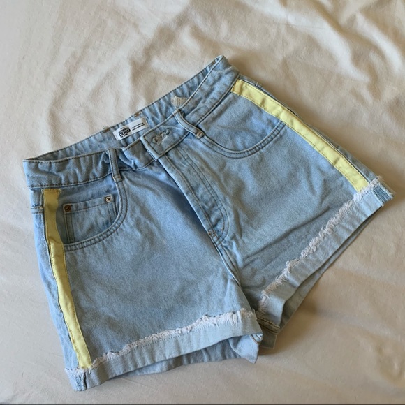 Zara Denim High Waisted Yellow Striped Jeans Shorts Sz 4 - Picture 4 of 6
